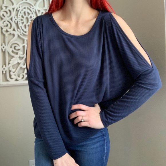 Acemi Sweaters - Long-sleeve Cold Shoulder Top